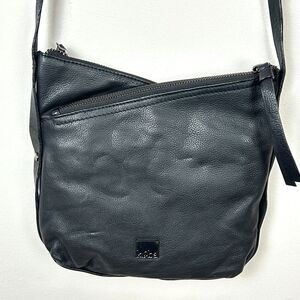 Kooba Black Leather Angled Zipper 3 Section Crossbody Purse Bag